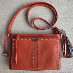Brighton F446522 Crossbody Bag Red Pebbled Leather Studded Flap Tassel New w/o Tags