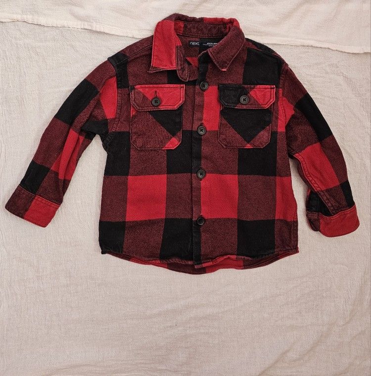 Next Direct Plaid Black And Red Button-down Shirt. Toddler  Boys Size 3 Years.