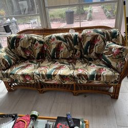 Custom Upholstered Real Wicker Patio Set