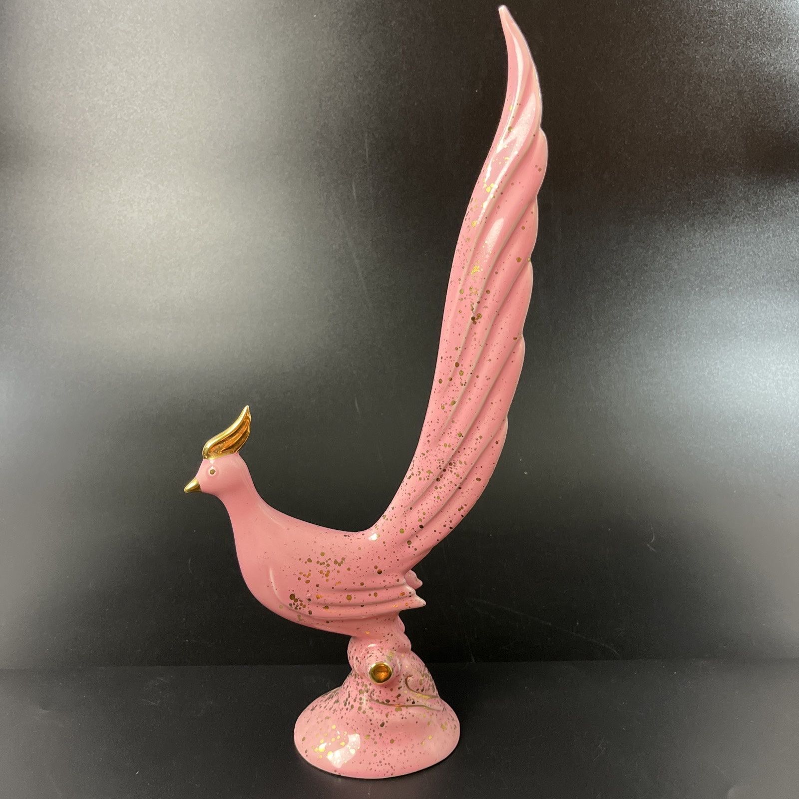 Vintage Pink & Gold Long-Tail Bird Atomic Figurine 16