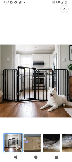 Black Metal Freestanding Pet Gate with Door