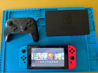 Nintendo Switch (Original HAC-001) — Neon Blue/Red + Pro Controller