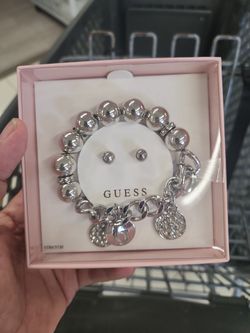 Guess Silver Stretch Bracelet and Earrings Set