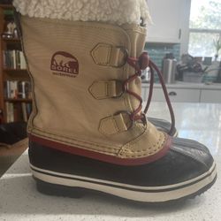 Size 3 Red And Tan Sorel Waterproof Caribou Snow Boots 