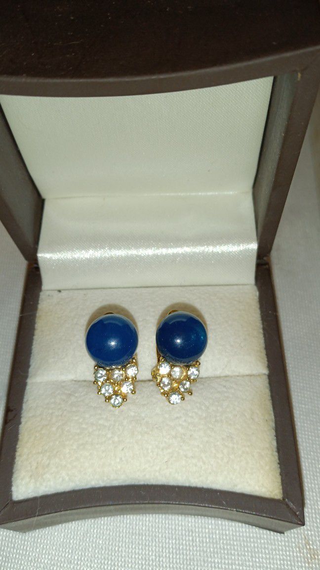 Givenchy Blue & Simulated Diamond Earrings 