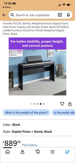 BRAND NEW - Yamaha P225B, 88-Key Weighted Piano with stand