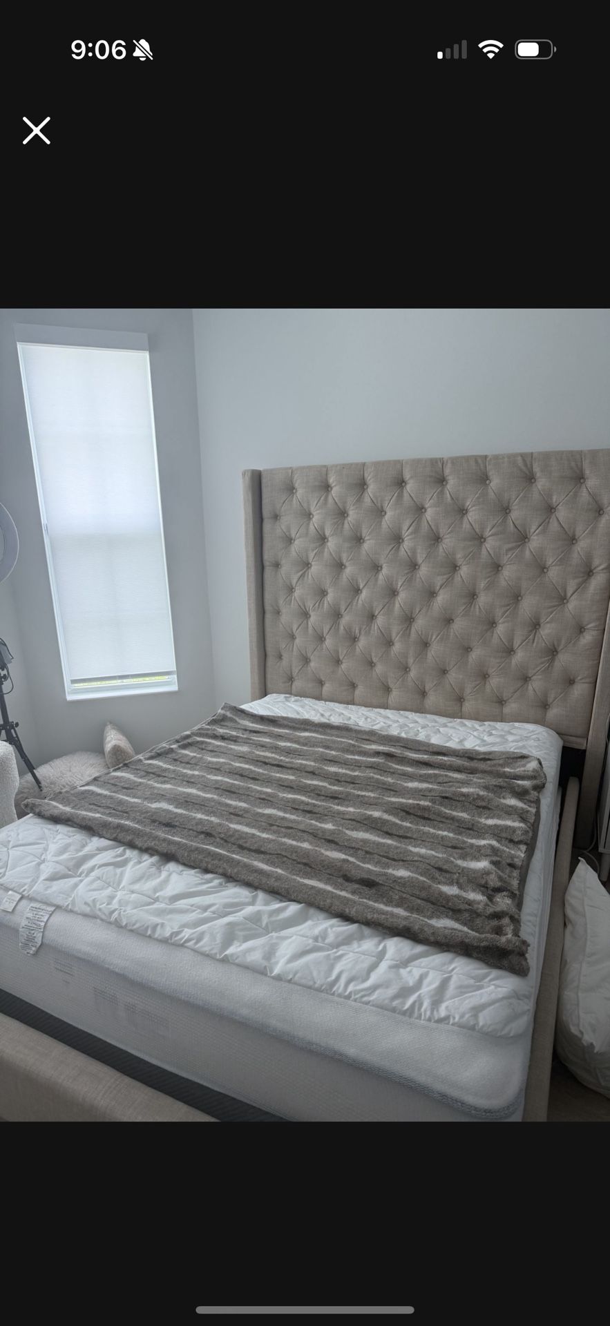 Tan Queen bed frame