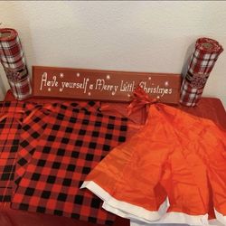 Red & Black Checkered Christmas Santa hats Cloth gift bags Sign decor Lot-Simi Valley