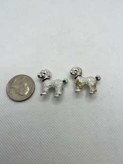 Vintage Matching Rhinestone Poodle Dog Brooch Pin Set – Red Rhinestone Eyes