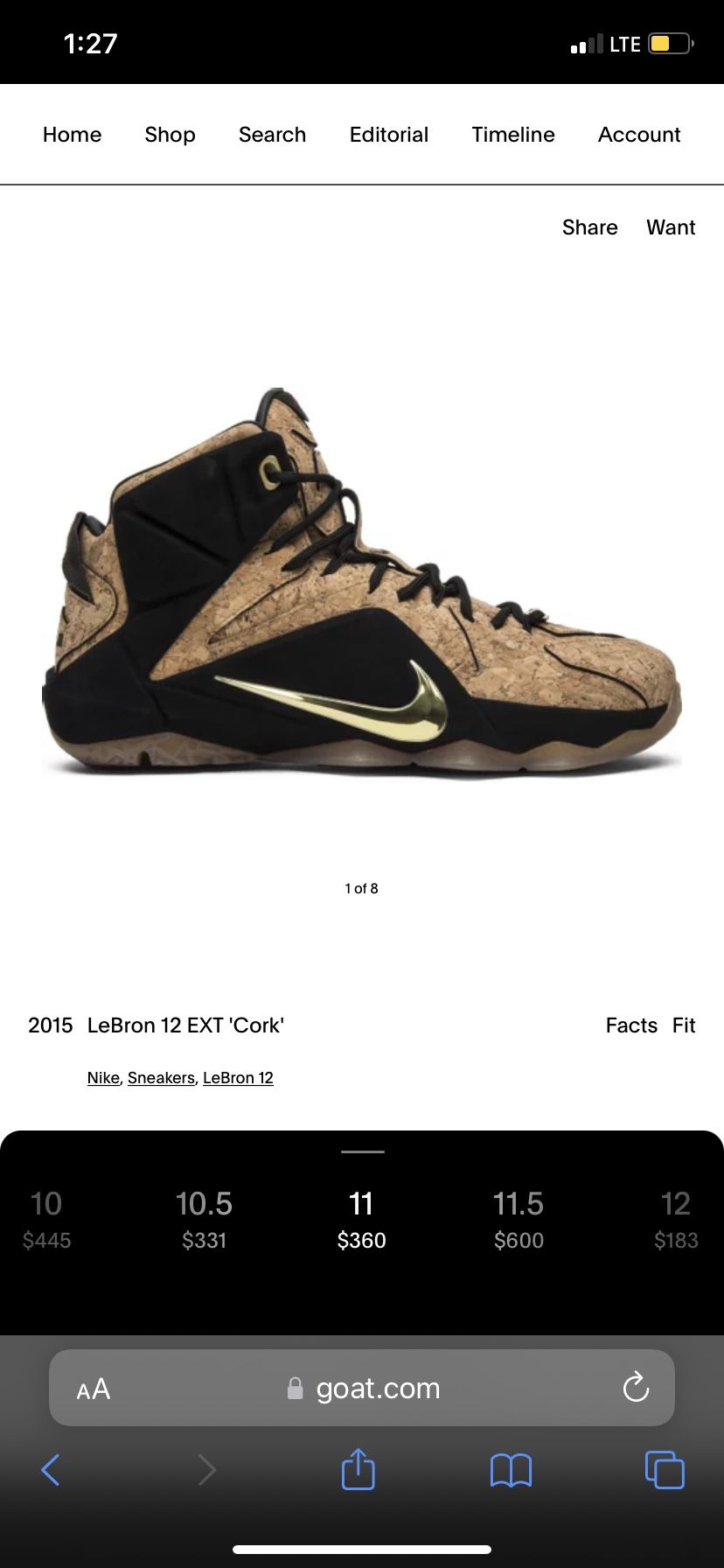 Lebron King Cork 12s size 11