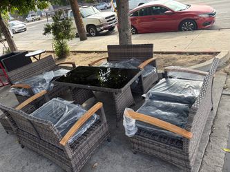 7 Pcs Patio Furniture Set , Outdoor Patio Set with Four 2-seat Sofa with 2 Ottoman and Coffee Table (Grey)