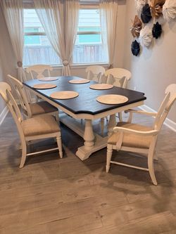 Beautiful Legacy Classic Furniture dining set, custom refinished in an elegant two-tone finish.