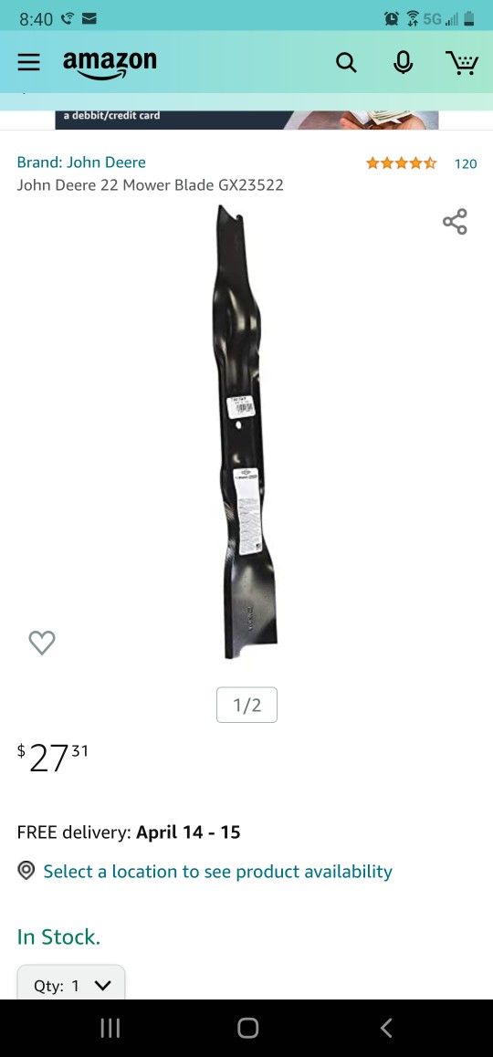 John Deere 22 Mower Blade GX23522