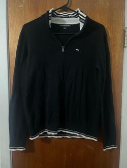 michael kors men’s navy quarter zipper sweater black and white striped