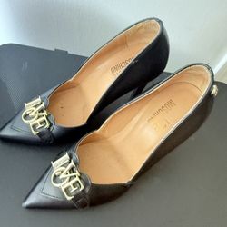 Love Moschino Pumps Black Leather Open Box Made In Italy Size 37 US 7