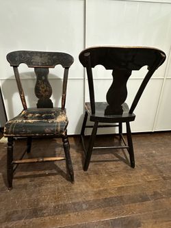 Vintage Pair Of Hand-painted Hitchcock-Style Plank Chairs-Rustic FarmhousePatina