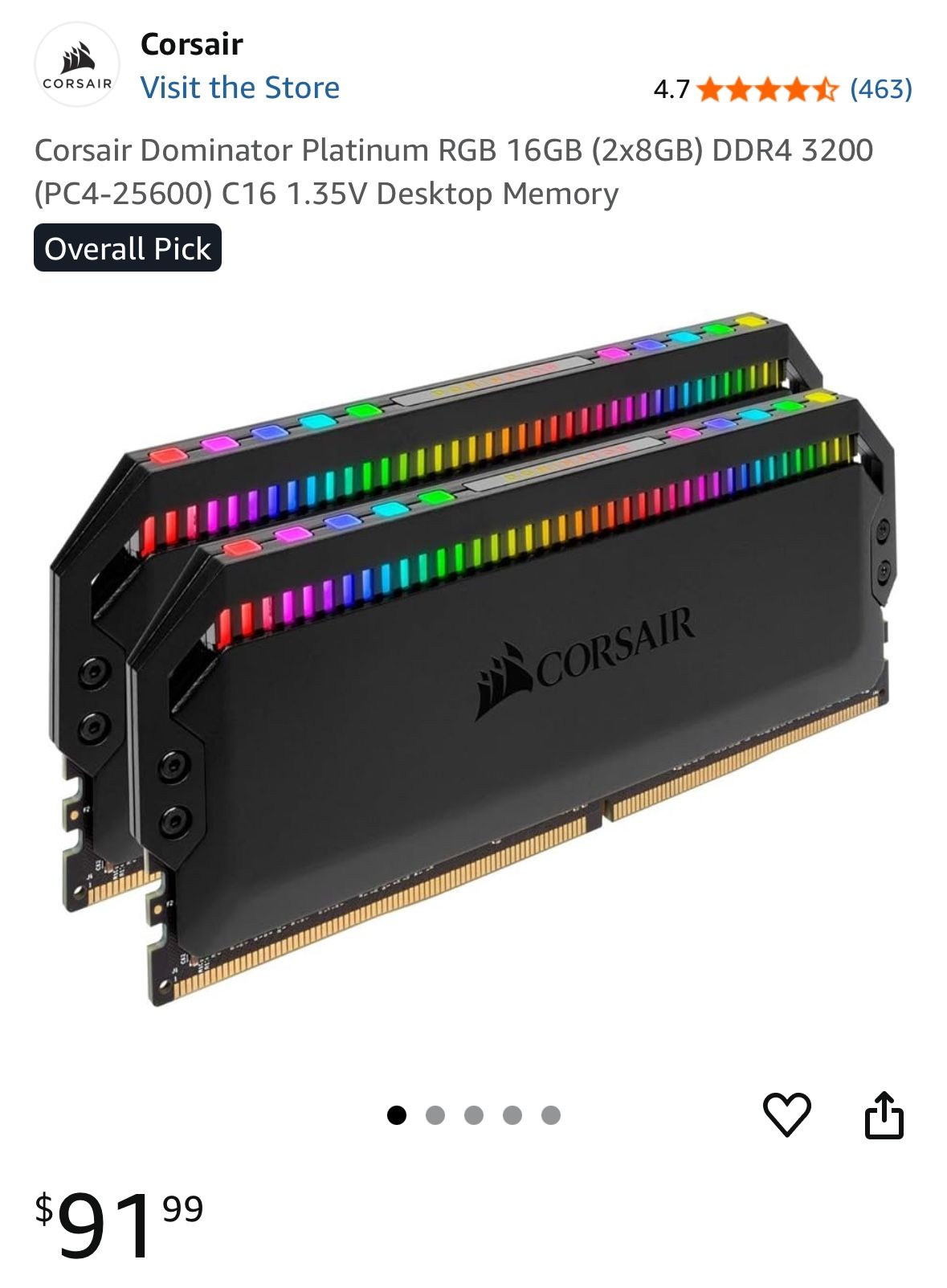 Corsair Dominator Platinum RGB 16GB (2x8GB) DDR4 3200 C16