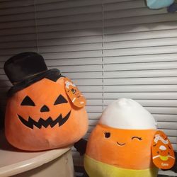 Squishmallow 8"inch Riba Jack O Lantern Pumpkin & Casey Candy Corn Bat plush toy 2 set NWT 2022 $20