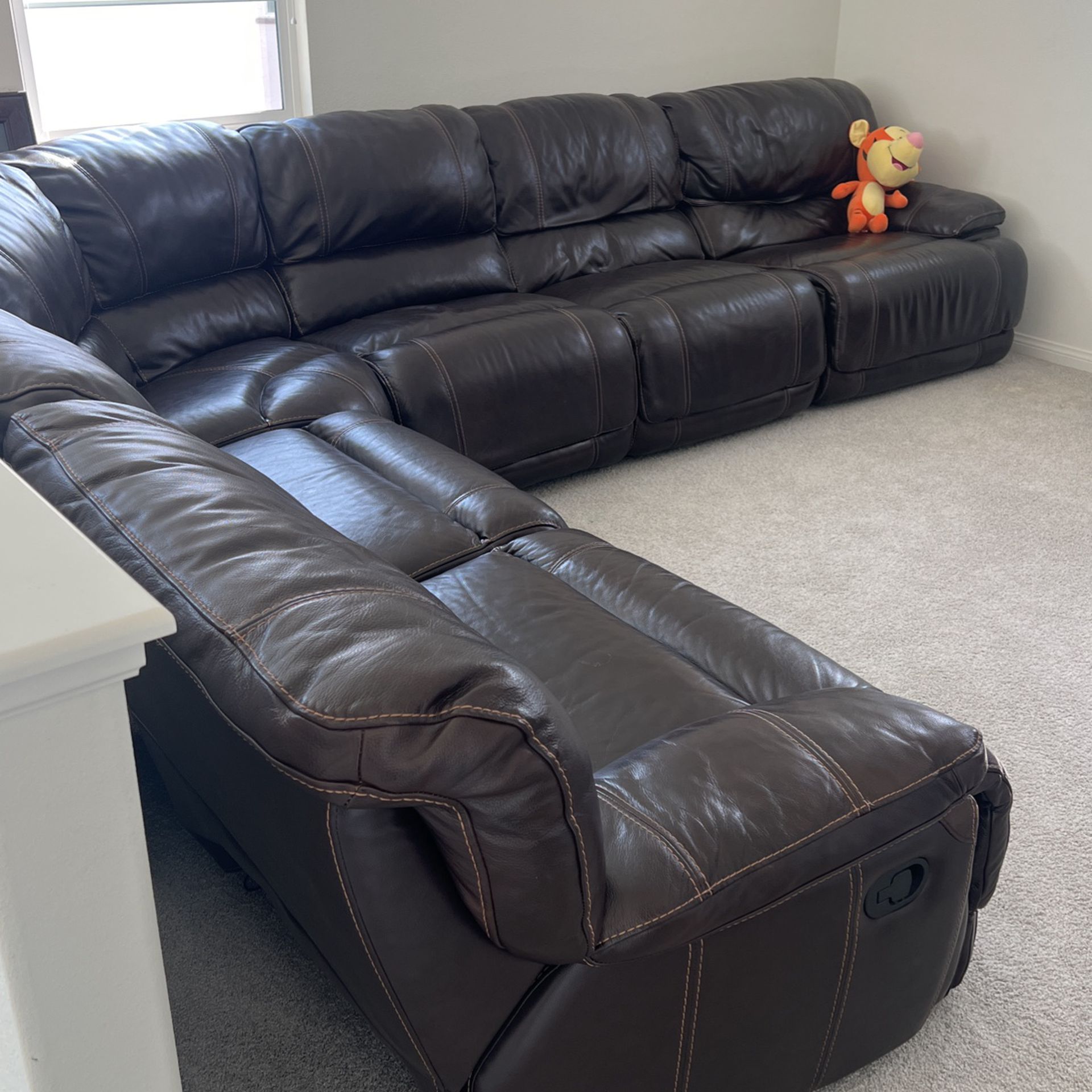 Large Leather Reclining Sectional Couch