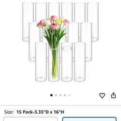 16 Pcs Glass Cylinder Vase for Centerpieces 16 Inch Tall Glass Flower Vases Modern Clear Hurricane Candle Holder Floral Vase Bulk for Table Shelf Part