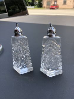 Vintage Glass Bohemia Salt and Pepper Shakers, triangular base