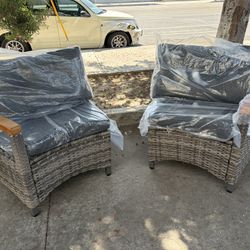Outdoor Sectional Patio Furniture Set,2 Pieces Single Arm Wicker Chairs,Extra Deep Out Door Sofa Outside Furniture, Gray