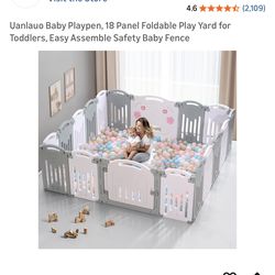 Uanlauo Baby Playpen, 18 Panel Foldable Play Yard for Toddlers, Easy Assemble Safety Baby Fence