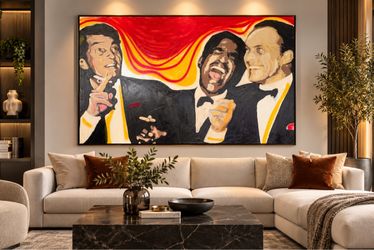 Rat Pack hand-painted oil on canvas painting. Frank Sinatra, Dean Martin, & Sammy Davis Junior.