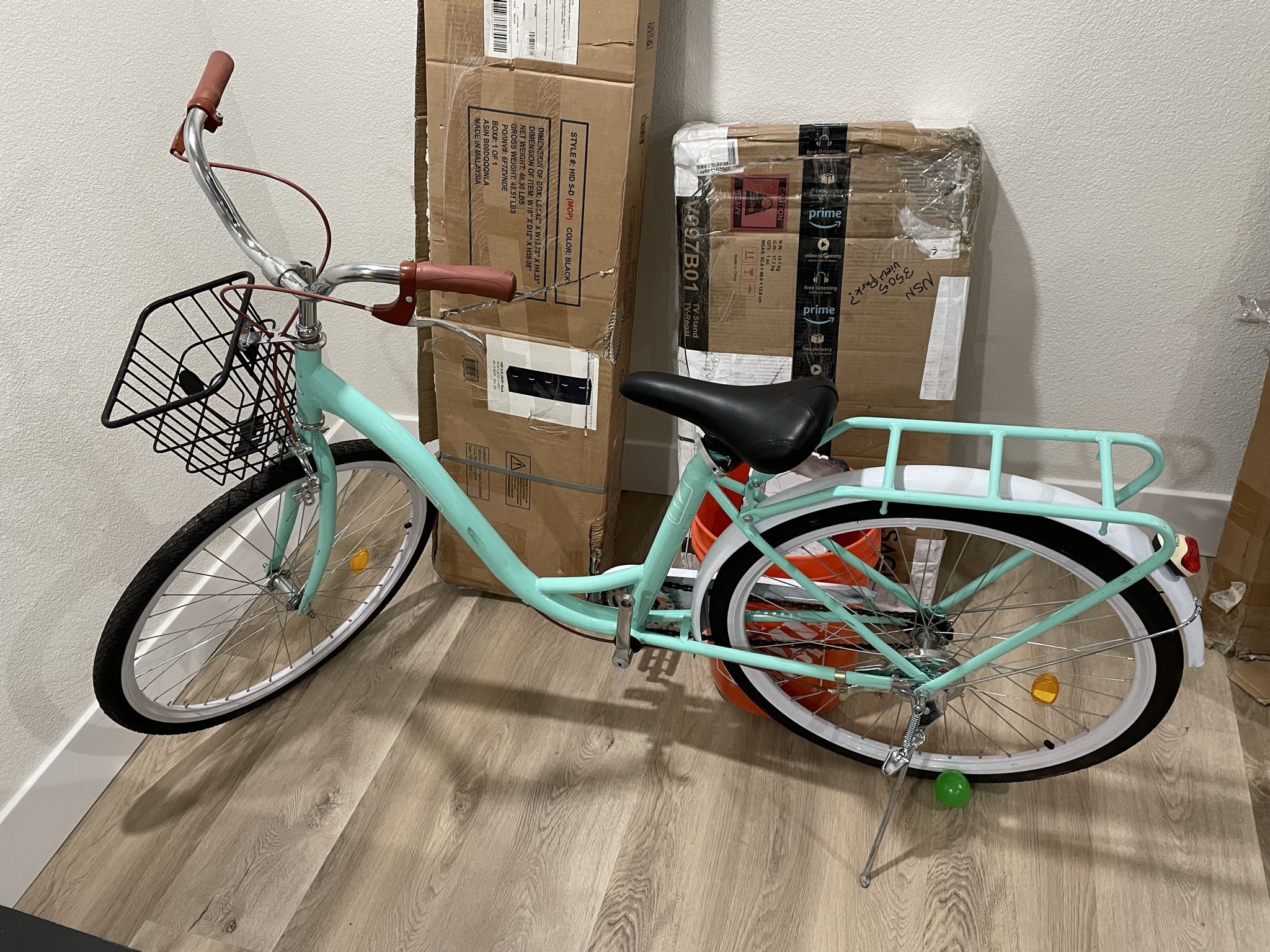 Viribus Women's Comfort Bike 26 Inch Beach & City Cruiser Bicycle with Basket Rack Mint