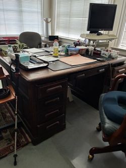 Large Antique Wood Executive Desk