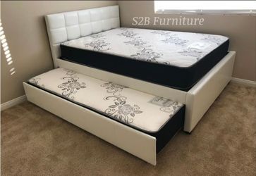 Full/twin Size White Trundle Bed With Orthopedic Mattress Included