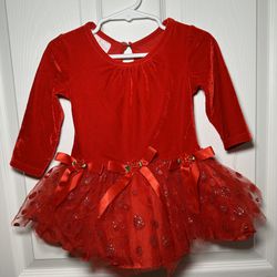 12M Bonnie Baby Girl Tutu Tulle Dress Long Sleeve Red Velour Valentine/ Holliday / Christmas/ Festive 