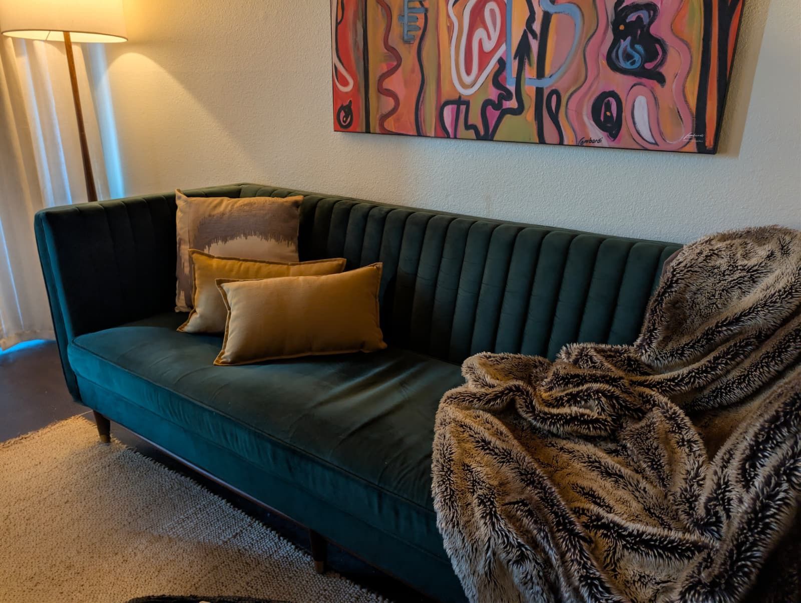 Green Mid Century Style Sofa, 86" -- Velvet