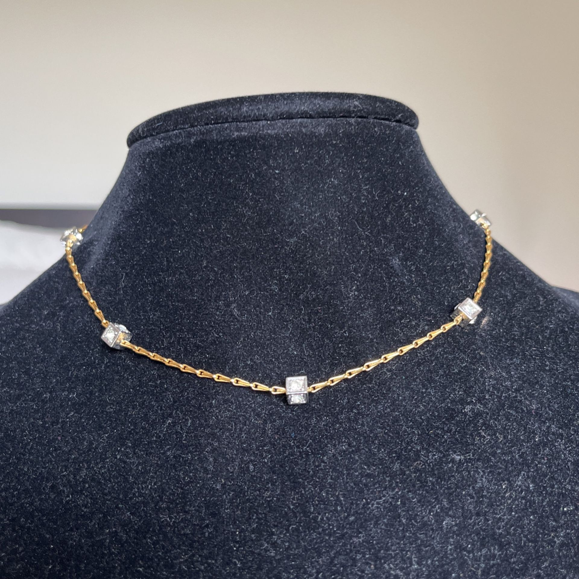 Vintage Necklace With Gold Chain And Rhinestones