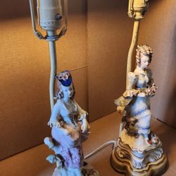 Pair Of Vintage Porcelain Victorian Lady Lamps