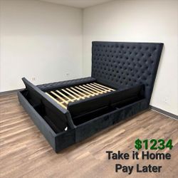 BLISS VELVET BLACK QUEEN BED