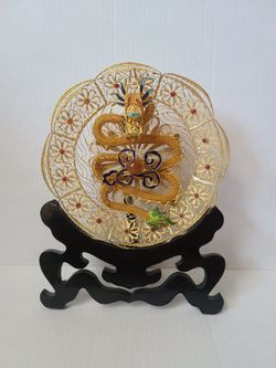 Vintage Chinese Filigree Cloisonne Dragon With Stand