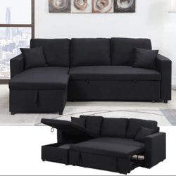 Sectional Sofa Pullout Bed W/Chaise Storage Fabric Reversible 88βx57βX33βH