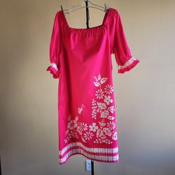 Vintage 60's Bette Of Jamaica Original Ocho Rios Jamaica Pink Catfan Maxi Dress 100%Cotton Plus Size 