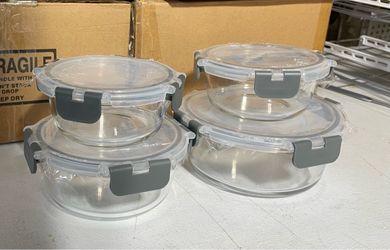 Round Glass Food Storage Containers with Lids Set of 4