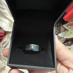 Now + Forever Men's Wedding Band Black & Blue Ion-Plated Stainless Steel 8mm
