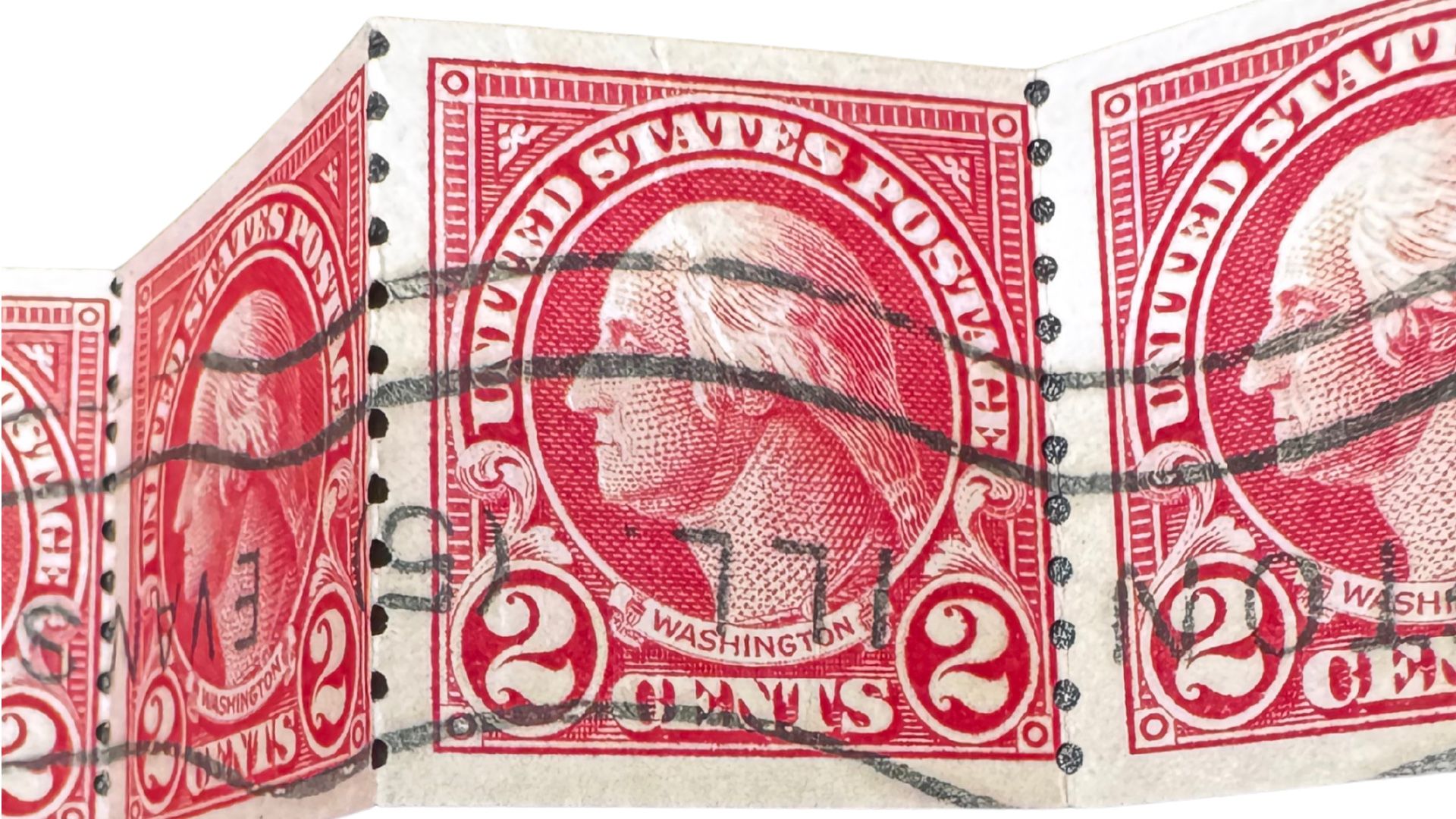 Vintage U.S. 2¢ Washington Coil Strip of 5