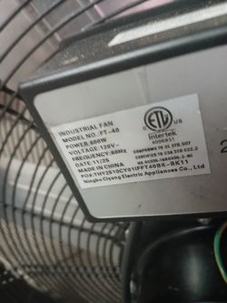 Intertek industrial fan