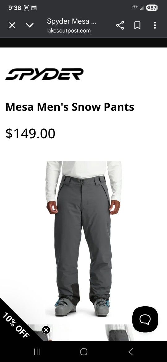 Spyder Mesa Mens Size Medium Insulated Snow Pant Brand New (Price Is Firm)