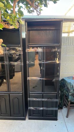 Black Wood Display Cabinet with Glass Doors