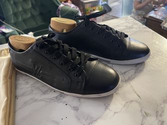 Louis Vuitton black leather sneakers rubber shoes 44 - 10.5 white soles