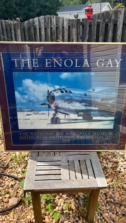 The Enola Gay Anniversary poster with authentic autographs of crew members, Tibbitts, Van Kirk, Ferebee and Nelsonk