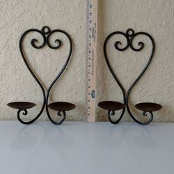 2 Iron Metal Candle Holders Wall Tall Large Ornate Indoor Outdoor