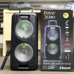 Dual 10” Bluetooth-LED Party Speakers W/ Wireless Mic 