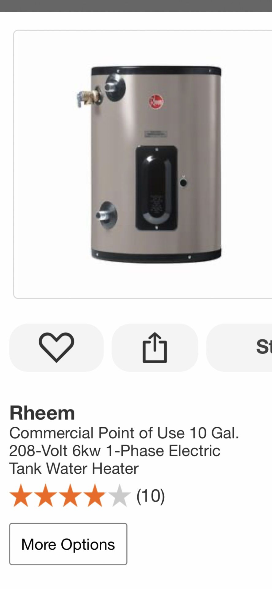 Rheem Commercial Point of Use 10 Gal. 208-Volt 6kw 1-Phase Electric Tank Water Heater (10)and Many More